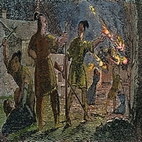 Masakr u Deerfieldu, 1704 Indijanski napad na Deerfield, Massachusetts, 1704. Drvorez, Amerikanac, 1845 Ispis