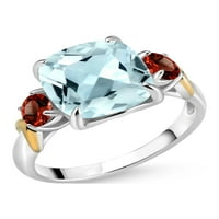 Prsten od dragog kamenja u nebesko plavoj boji s imitacijom akvamarina, crvenog granata, srebra i žutog zlata