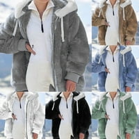 Ženski zimski kaput gornja odjeća topla jakna od flisa s kapuljačom kaput Plus veličina zimsko zeleno 2 inča