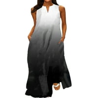 LUMONO Žene dugačka haljina tenkova A-Line Maxi haljine v Neck Summer Beach Sundress Dame Boem Kaftan bez rukava