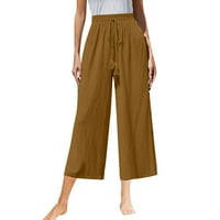 Ženske casual Capri hlače širokih nogavica, ošišane hlače ukrašene bočnim gumbom, široke široke gamaše širokog