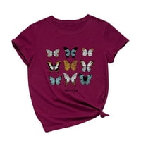 Ženska modna ležerna labava majica sa slatkim leptirom s grafičkim printom, gornji dio s okruglim vratom, majice