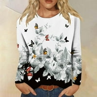 Ženski topovi, puloveri s okruglim vratom, majice s dugim rukavima s cvjetnim printom, široke jesenske bluze,