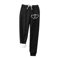 Radne hlače za žene ženske baršunaste hlače s printom toplo srce s džepovima, hlače koje zadržavaju toplinu sportske