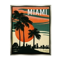 Stupell Industries Tropska Miami Palms Silhouette Graphic Art Sjaster siva plutajuća uokvirena platna Umjetnost