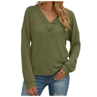 Dadaria jesenske bluze za žene trendovske radove modno casual labavi V-izrez za džemper dugih rukava vojska zelena