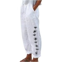 Ženske ljetne Ležerne široke pamučne i lanene hlače s džepnim printom hlače 94486088