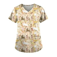 Ženske bluze i vrhovi s kratkim rukavima i izrezom u obliku slova U i uskrsnim printom, Ženske bluze i vrhovi