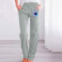 Rasprodaja modne ženske Ležerne rastezljive široke hlače s printom ravne hlače širokih nogavica mint zelene hlače