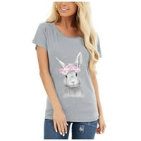 Rasprodaja Ženska majica s okruglim vratom s printom zeca ležerna labava bluza s kratkim rukavima s printom zeca