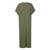 Haljine za žene jednobojna široka haljina A kroja do gležnja s okruglim vratom u vojničkoj zelenoj boji;