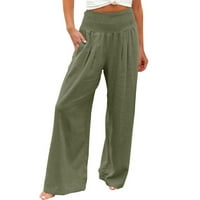Yievot pamučne lanene hlače žene xxl zeleni zazor ženske labave široke nogu hlače visokog struka ravne hlače povremene
