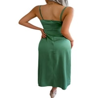 THAISU Žene Sling Dugu haljinu, bez rukava s ramena, podijeljeno rub solidna boja ljetna haljina