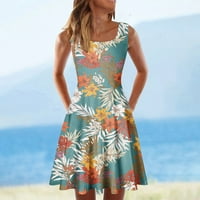 Ljetna haljina, ženska haljina s kvadratnim ovratnikom bez rukava cvjetni print haljina haljina prsluka haljina