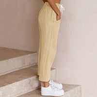 Iopqo široke hlače za noge za žene bijele lanene hlače za ženske hlače džep povremeni plus veličine hlače hlače