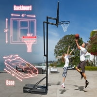 Sunčani prijenosni košarkaški obruč i visina visina podesivi košarkaški sustav, s bazama i kotačima za odrasle