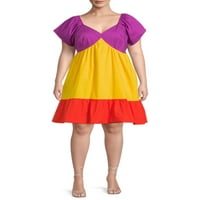 Get Women Plus Size ColorbLocked Mini haljina s kratkim rukavima