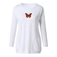 Ležerni vrhovi za žene dugi rukavi leptir tiskani udobni donji košnjak vrat labavi ugodna pulover bluza s džepovima