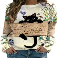 Casual pulover a-list Bluza Ženska majica lagana majica s printom mačke tunika dugih rukava s okruglim vratom