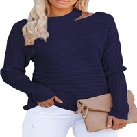 Jesensko-zimski ženski džemperi s okruglim vratom s ramena pleteni džemper s dugim rukavima labavi jednobojni