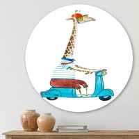 Žirafa odjevena noseći kacigu i jahanje plavog skutera Slikanje umjetničkih otisaka