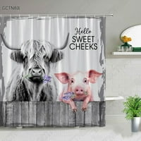 Cvjetne zavjese za tuširanje akvarela Farma životinja Highland Stoke za tisak kupaonice Zavjesa za kade zaslon