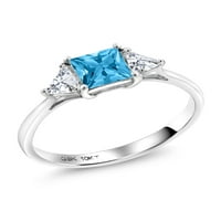 Zaručnički prsten od bijelog zlata od 10 karata sa švicarskim plavim topazom i bijelim moissanitom za žene