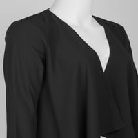 Jednobojna krep jakna s otvorenim prednjim dijelom i dugim rukavima-Crna