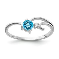Zaručnički prsten od bijelog zlata od 14 karata s plavim topazom i dijamantom, veličina 5