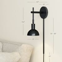 Zidni svijećnjak 1-Svjetiljka s umetkom i prekidačem za dnevni boravak, kut za čitanje ili spavaću sobu, mat crna