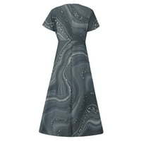 Haljine za žene ležerno tiskani V-izrez zatvarača s kratkim rukavima Velika dugačka haljina siva l