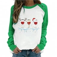 Majice s vinskim čašama Ženske majice slatka smiješna košulja s uzorkom božićne bluze trendi casual svečane majice