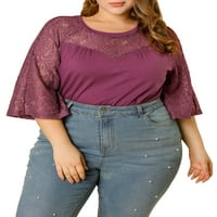 Jedinstveni prijedlozi Ženska bluza velike veličine s čipkastim rukavom i okruglim vratom