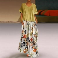 Aueoeo plus size koktel haljina, ženske haljine casual žene vintage print patchwork vrat dva plus džepova maxi