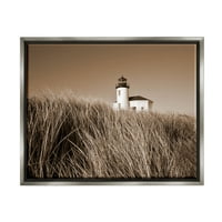 Stupell Industries Primorski svjetionik fotografija trave na plaži obalna fotografija Sivi plovak uokvireni umjetnički