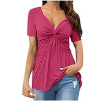 Ljetni vrhovi veličine plus, Ženska ležerna bluza s izrezom i mašnom u obliku slova u, seksi majice kratkih rukava,