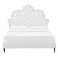 Baršunasti bračni krevet u bijeloj boji u bijeloj boji