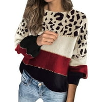 Ženski jesensko-zimski ležerni modni leopard džemper s okruglim vratom s dugim rukavima pulover s prevelikim pletenim