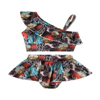 O / ljetni kompleti kupaćih kostima za djevojčice s cvjetnim printom na jedno rame + kratke hlače s volanima