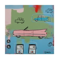 Likovna umjetnost Briana Nasha s potpisom ružičasti automobil na zelenom platnu
