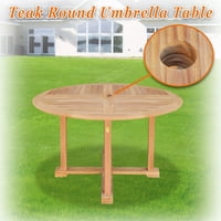 Sunčani stol za blagovanje od tikovine elegantan okrugli stol za piknik na otvorenom u dvorištu kampa s rupom