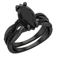 Kolekcija DazzlingRock 12x Marquise i okrugli crni dijamantni zaručnički prsten Set za žene u crnom rodijskom