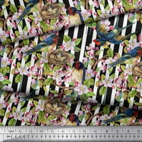 Soimoi pamučna kambrična tkanina ptica, pruga i periwinkle cvjetni dekor tkanina tiskano dvorište široko