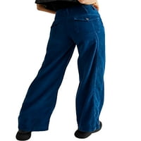 Baršunaste hlače za žene, Vintage ravne trenirke visokog struka širokih nogavica širokog kroja, lepršave hlače