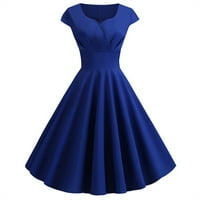 Žene casual a-line solidne haljine za kratke rukave s kratkim rukavima srednjeg dužine plave xl
