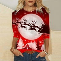 Moderan Top, majica s natpisom Sretan Božić za žene, Božićna majica s printom božićnog drvca i snježne pahulje,