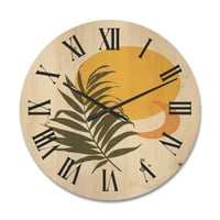 Dizajnerska umjetnost apstraktni mjesec I žuto sunce s tropskim lišćem moderni drveni zidni sat