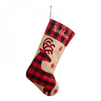 Božićne čarape od crvenog i crnog Buffalo ginghama s pahuljicama