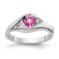 Zaručnički prsten od punog bijelog zlata od 14 karata s 6 puta ovalnim ružičastim safirom i dijamantom, veličina