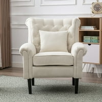 Moderna naglašena stolica s visokim naslonom, tapecirana fotelja s drvenim nogama i jastukom za bacanje, stolica